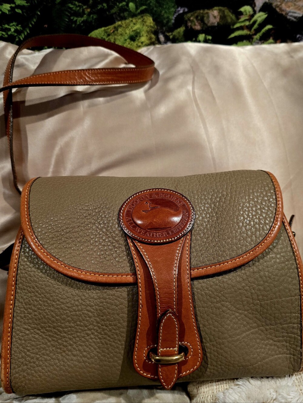 Dooney & Bourke Olive Pebbled Leather Crossbody with Tan Trim